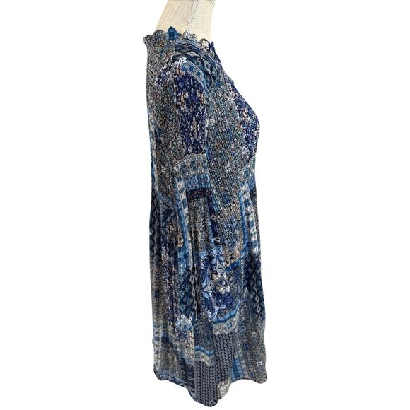 Chloe + Rene Womens Long-Sleeve Blue Patchwork Boho Dress Size L 100% Polyester - Picture 3 of 8